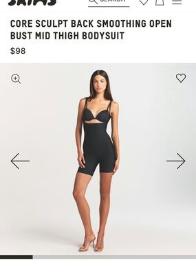 Skims Core Sculpt Back Smoothing Open Bust Mid Thigh Bodysuit - Black